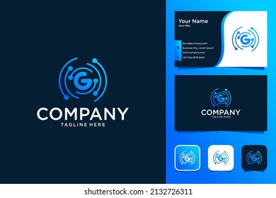 modern technology with letter G logo design and business card
