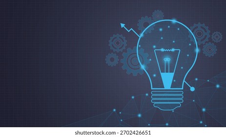 Modern technology light bulb background featuring glowing gears network lines and rising growth arrow ideal for innovation business progress ideas digital concepts and tech development themes