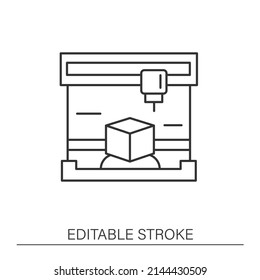  Modern technology line icon. Additive manufacturing process.Prototyping industry. 3D printing concept. Isolated vector illustration. Editable stroke