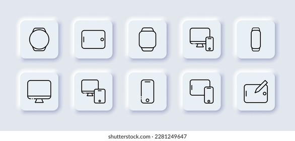 Modern technology. Line icon, black, modern technology icons set. Vector icons.