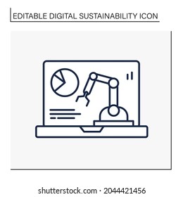Modern technology line icon. Control manufacturing by laptop. Diagram. Digital sustainability concept.Isolated vector illustration.Editable stroke