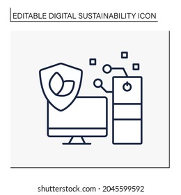 Modern technology line icon. Environment-friendly computer. Nature protection. Digital sustainability concept.Isolated vector illustration.Editable stroke