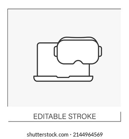 Modern technology line icon. Goggles connected to laptop. VR concept. Isolated vector illustration.Editable stroke