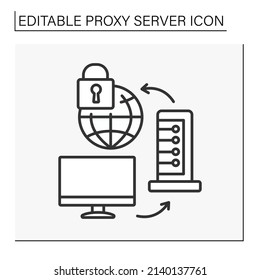 Modern Technology Line Icon. Safety Connection To Internet. Digital Device For Client And Server. Proxy Server Concept. Isolated Vector Illustration. Editable Stroke