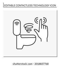 Modern technology line icon. Touchless WC flush controls. Control by finger. Contactless technology concept. Isolated vector illustration. Editable stroke