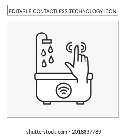 Modern technology line icon. Touchless bathroom. Shower controlled by finger push. Contactless technology concept. Isolated vector illustration. Editable stroke