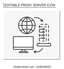 Modern Technology Line Icon. Transparent Or Inline Proxy. Device Intercepts Connection Between An End-user Or Device And Internet. Proxy Server Concept. Isolated Vector Illustration. Editable Stroke