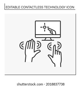 Modern technology line icon. Virtual reality. Touchless gaming controlled by hand gestures. Contactless technology concept. Isolated vector illustration. Editable stroke