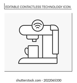  Modern technology line icon. Wi-fi enabled coffee maker.Contactless technology concept. Isolated vector illustration. Editable stroke