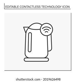 Modern Technology Line Icon. Wireless Controlling Electric Kettle. Contactless Technology Concept. Isolated Vector Illustration. Editable Stroke