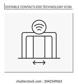 Modern technology line icon. Wireless elevator door controller. Contactless technology concept. Isolated vector illustration. Editable stroke