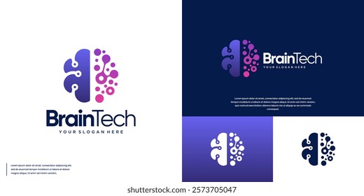 modern technology logo, artificial intelligence, software, network connection, vector design template.