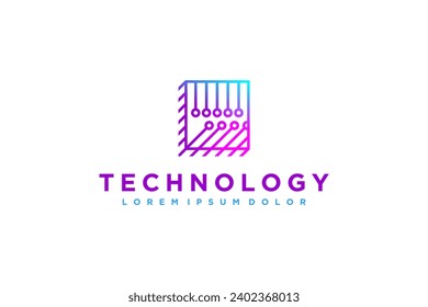 Modern technology logo design micro chip processor circuit Computer AI icon symbol.