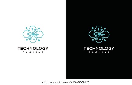 Modern Technology Logo Design on White and Black Backgrounds with Futuristic Iconography