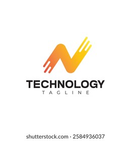 Modern Technology Logo - Dynamic Gradient N Shape and Digital Speed Vector Design