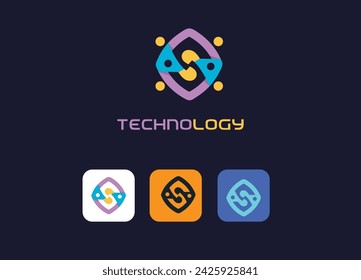 Conjunto de diseño de logotipo e icono de tecnología moderna