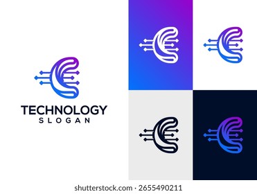 Vector moderno del icono del logotipo de la Tecnología con la letra inicial C