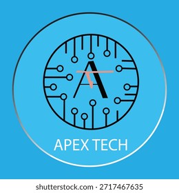 Modern technology logo with letter A and circuit board patterns in a circle for tech startups and software companies.