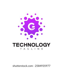 Modern Technology Logo - Letter G and Purple Digital Dots Vector Design