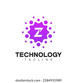 Modern Technology Logo - Letter Z and Purple Digital Dots Vector Design