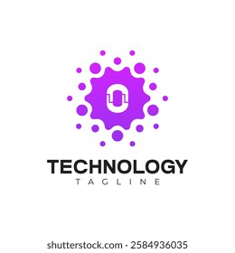 Modern Technology Logo - Number 0 and Purple Digital Dots Vector Design