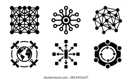 Modern technology network connection digital data global system icon set