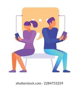 Modern technology online communication flat concept with people chatting using smartphone app vector illustration
