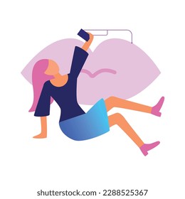 Modern technology online dating flat concept with woman communicating using smartphone vector illustration