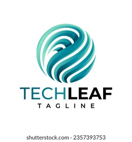 Tecnología moderna diseño de logotipo de círculo abstracto de hoja orgánica