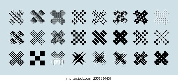 Modern technology pixel cross letter X logo set