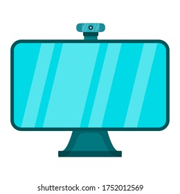 Modern technology professional monitor with webcam, concept icon online internet communication flat vector illustration, isolated on white. Remote video chat conversation, high resolution camera.