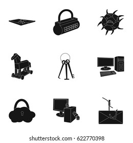 Modern technology of protection against breaking. Hackers and hacking icon in set collection on black style vector symbol stock illustration.