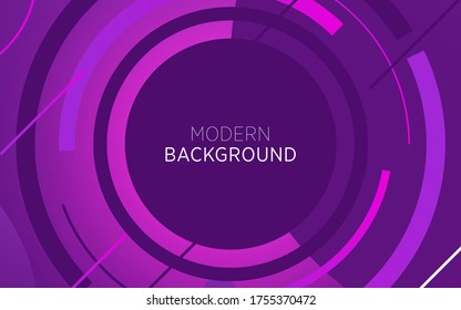 banner de fondo púrpura y abstracto de tecnología moderna con círculo y línea, se puede usar en diseño de portada, afiche, volante, diseño de libros, fondos de sitios web o publicidad. ilustración vectorial.