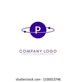 modern technology purple planet P logo letter simple design concept