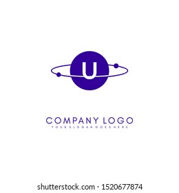 modern technology purple planet U logo letter simple design concept
