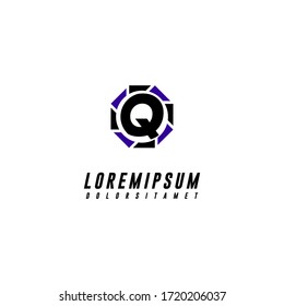 Modern technology Q logotype in black and blue color design concept