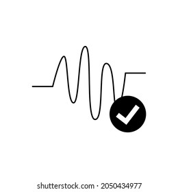 Modern technology for recognizing owner speech. Sound wave icon and check marks of approval. Symbol of passed identification using voice. Simple password protection logo. Vector isolated illustration