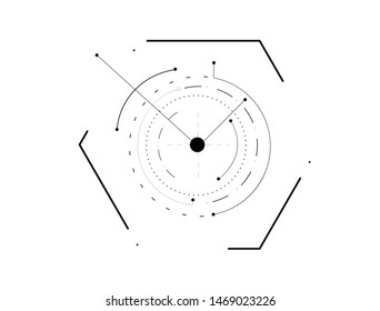 Modern technology scheme circular mechanism. Engineering blueprint element with circles and geometric parts. Futuristic outline user interface for  web design. Wallpaper vector illustration.