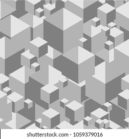 Modern technology seamless 3d pattern of gray cubes. Endless grey and white cubic background. Cube pattern. EPS 10. Vector illustration.