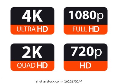 Modern technology signs. 4k ultra hd , 2k quad hd , 1080p full hd and 720p hd.  Vector illustration symbol Monitor display Label