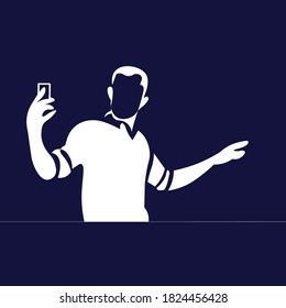 modern technology silhouette art a person talking a selfie picture with smart phone flat design vector illustration