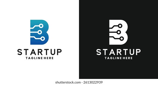 Modern technology startup logo design with letter B
