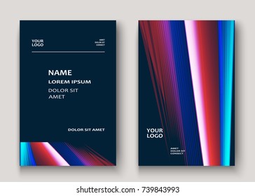 Modern technology striped abstract covers design blue red. Neon lines background frame. Trendy geometric template vector illustration for Cover Report Catalog Brochure Flyer Poster Banner Card