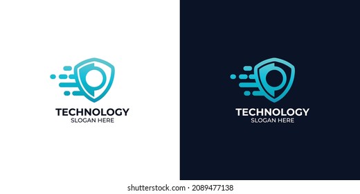 modern technology style shield logo