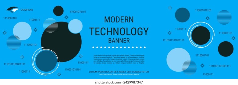 Modern technology style vector banner template. Blue background with design elements