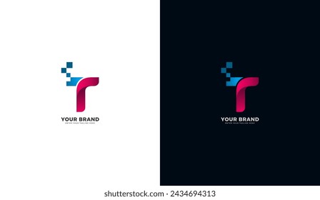 Tecnología moderna para el logotipo de la letra. Diseño de icono de tecnología de letra T. Ilustración de vector gráfico
