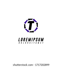 Moderne Technologie-T-Logotype in Schwarz-Blau-Design-Konzept