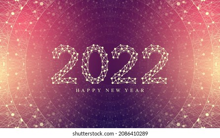 Modern technology template for Merry Christmas and Happy New Year 2022 with connected lines and dots. Digital geometric effect. Vector illustration.