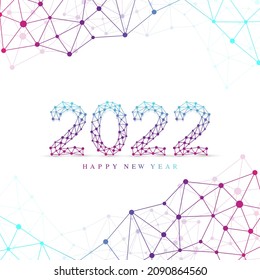 Modern technology template for Merry Christmas and Happy New Year 2022 with connected lines and dots. Digital geometric effect. Vector illustration.