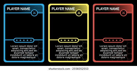 modern technology themed card game template with geometric patterns and three colors. card template, border template